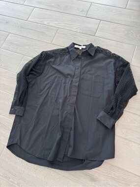 DYLANLEX Oversized Button Down Black Cotton Shirt w Mesh Sleeves Size Small VGUC